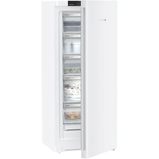 Liebherr Plus Frost Free Upright Freezer - White - Right perspective door half open shot
