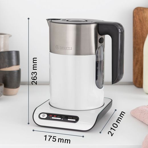 Bosch Styline TWK8631GB Kettle - White / Stainless Steel - Annotation - dimension shot