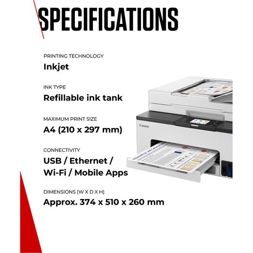Canon MAXIFY GX2050 Wireless Inkjet Printer - White - Annotation - Specs 