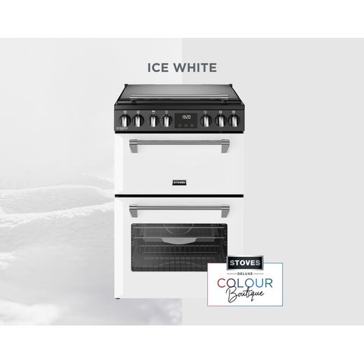 Stoves 60cm wide Double Oven Richmond DX MRA 60Ei RTY Mini Range Electric Cooker with Induction Hob - Icy White - Annotation - Colour Boutique