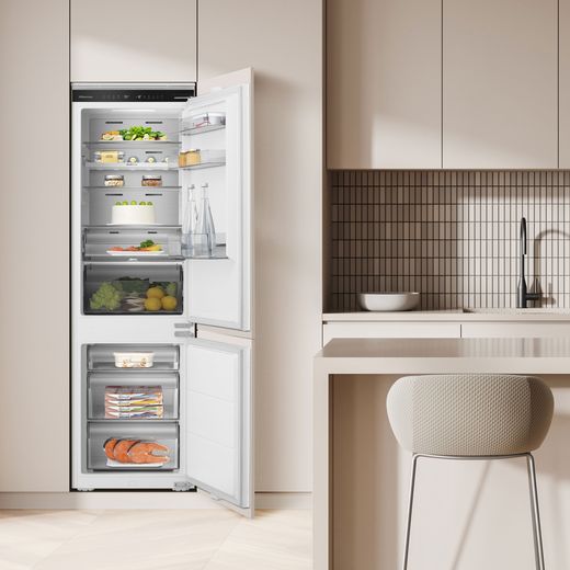 Hisense RB3B250SAWE1 177cm 70/30 Integrated Frost Free Fridge Freezer with Sliding Door Fixing Kit - White - Fridge freezer in kitchen shot