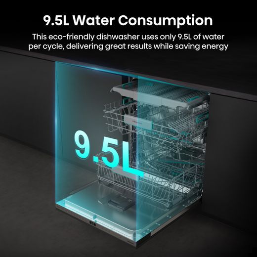 Hisense Fully Integrated Standard Dishwasher - Silver - Annotation - 9.5L water consumption