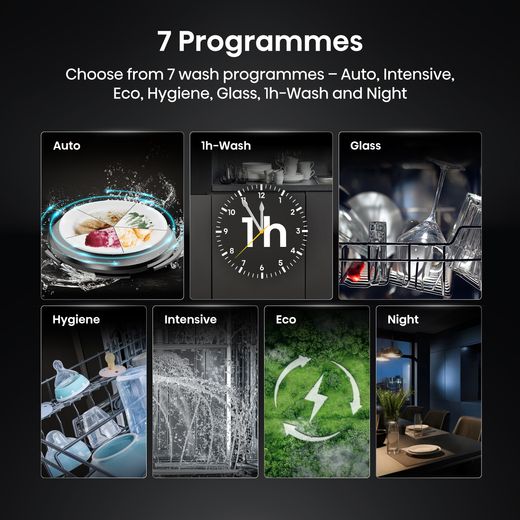 Hisense Auto Dose Standard Dishwasher - Stainless Steel - Annotation - 7 programmes