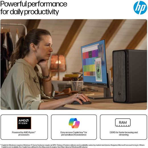 HP OmniDesk M02-0006na Tower - AMD Ryzen™ 5, 512GB SSD 2025 - Gray Wood - Annotation - Performance