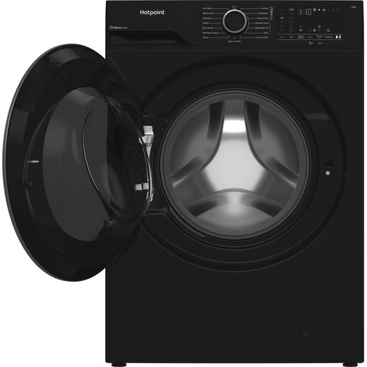 Hotpoint Fabric Care HBCA 123B CARE UK 12kg Washing Machine with 14000 rpm - Black - Front with door open shot 