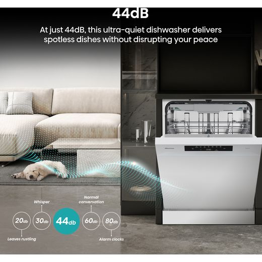 Hisense Hi4 Standard Dishwasher - White - Annotation - 44dB