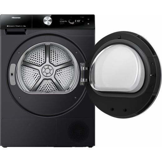 Hisense DH7S107BB Wifi Connected Heat Pump Tumble Dryer - Black - Front with door open