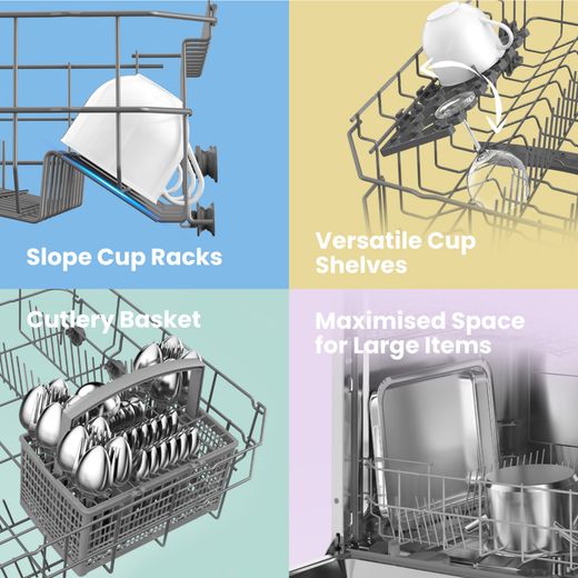 Comfee Fully Integrated Standard Dishwasher - White with Fixed Door Hinge Kit - annotation - basket feature shot