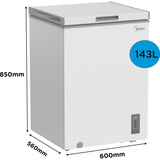 Midea MDRC211FZE01 Chest Freezer - White - Annotation - Dimension shot 
