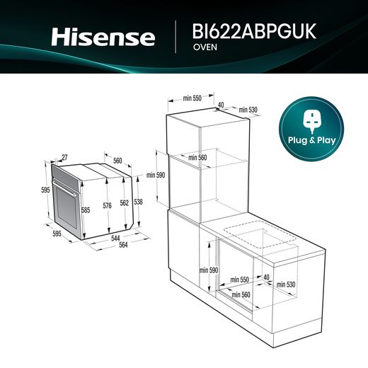 Hisense Hi2 HIPK2ABP60CE Built In Electric Single Oven and Ceramic Hob Pack - Annotation - Dimeson shot 