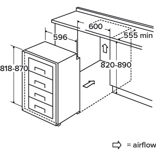 CDA FWU801 Integrated 82cm Upright Freezer - annotation - dimension shot 