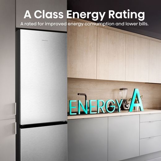 Hisense 70/30 Total No Frost Fridge Freezer - Stainless Steel - Annotation - Energy rating shot