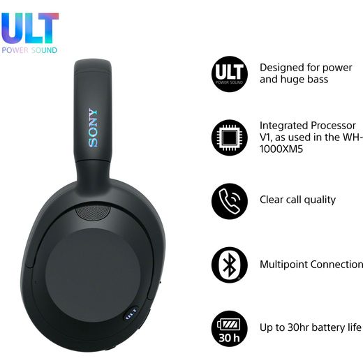 Sony Wireless Noise Cancelling Over-Ear Headphones - Black - Annotation - Feature shot