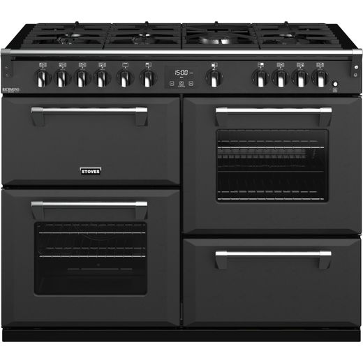 Stoves Colour Boutique Collection Richmond Deluxe S1100G CB 110cm Gas Range Cooker with Electric Grill - Anthracite - A Rated