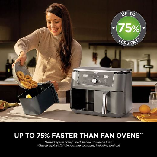 Ninja MAX 6-in-1 Dual Zone DZ400UK Air Fryer - Grey - Annotation - Upto 75% faster than fan ovens