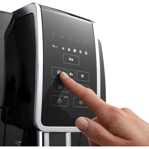 De'Longhi Dinamica ECAM350.15.B Bean to Cup Coffee Machine - Black - person using machine
