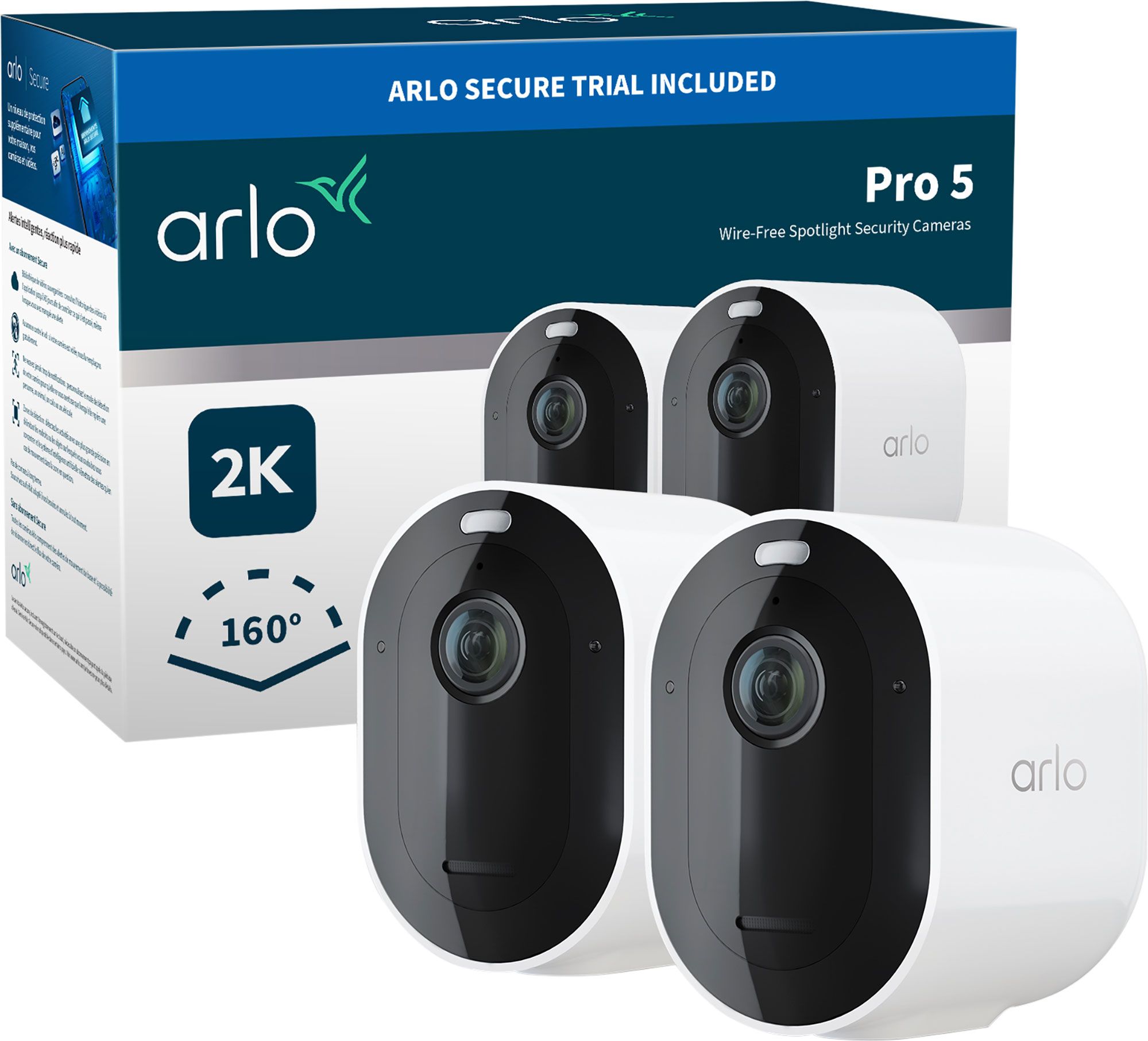 Arlo Pro 5 2K Smart Home Security Camera with 2 Cam Kit - White, White