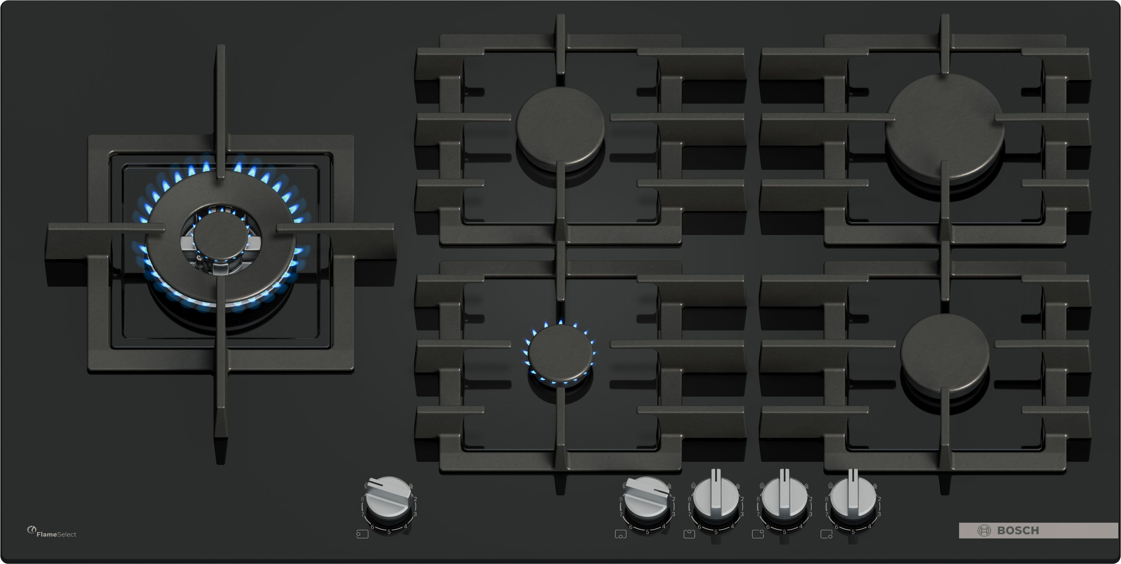 Bosch 90 cm Gas Hob - Black - 5 Burners - Tempered Glass
