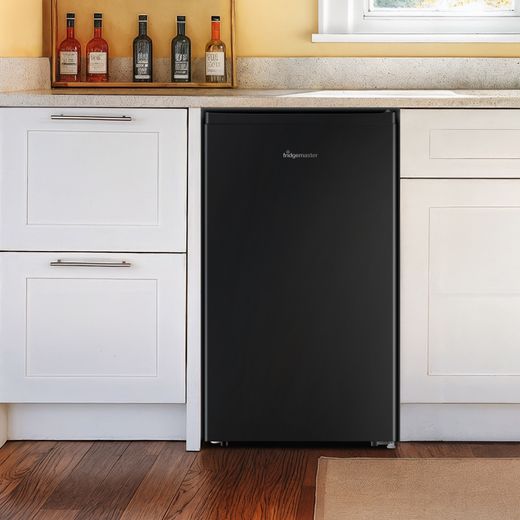 Fridgemaster MUR4894EB Compact 84cm Fridge with Ice Box - Black  - fridge in kitchen shot
