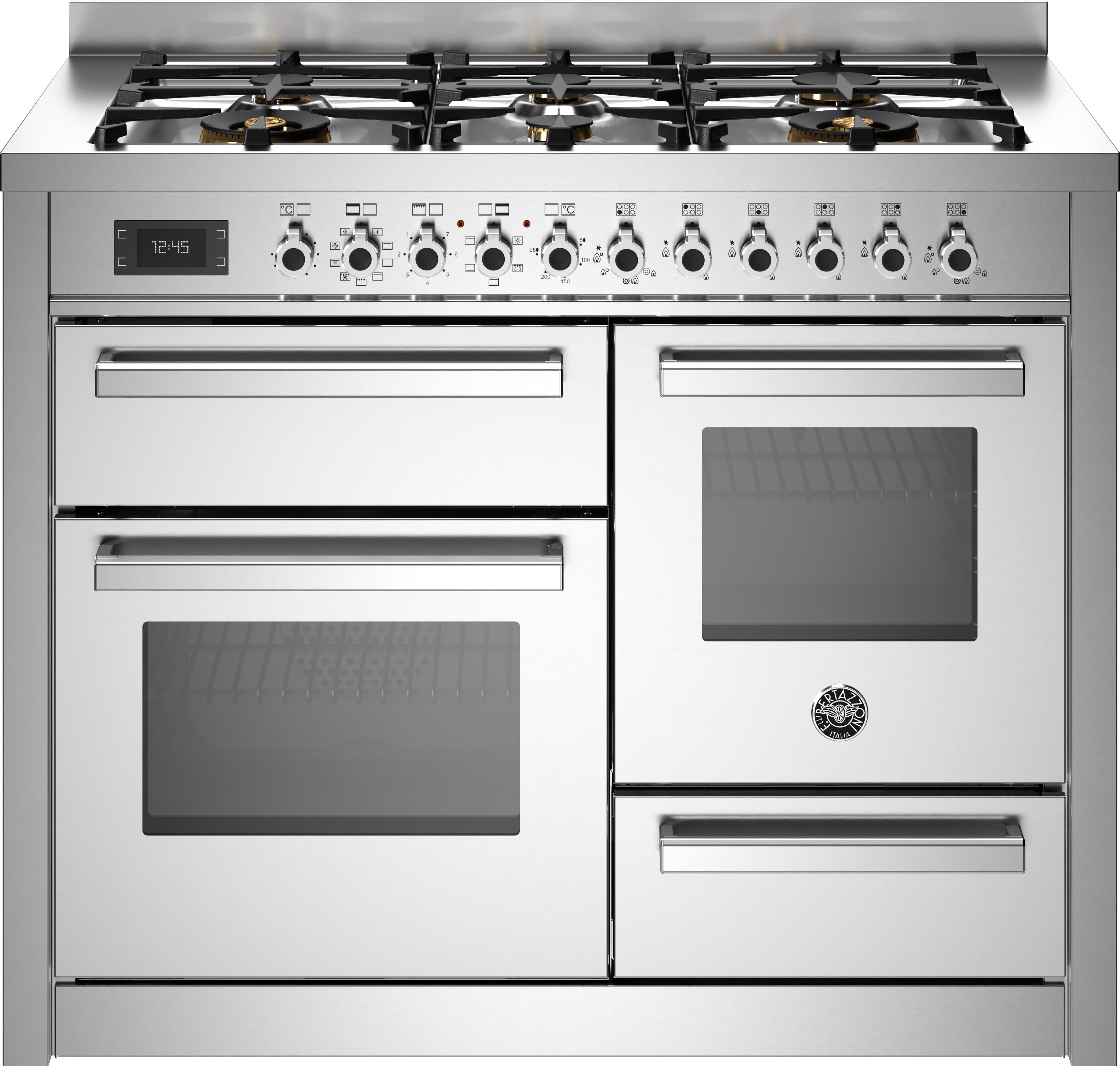Bertazzoni PRO116L3EXT Dual Fuel Range Cooker - 110cm - Gas Hob - 3 Ovens - Stainless Steel
