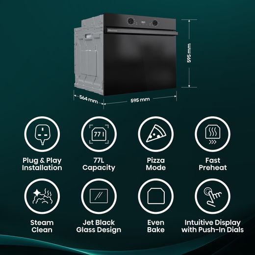 Hisense Hi2 BI622ABPGUK Built In Electric Single Oven - Jet Black - Annotation - Top features