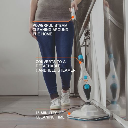 Vax Steam Clean Multi S85-CM Steam Mop with up to 15 Minutes Run Time and Detachable Handheld - White - Annotation - Features