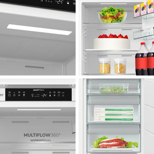 Fridgemaster MBC55252NE 177cm 70/30 Integrated No Frost Fridge Freezer with Sliding Door Fixing Kit - White - Multiple shots
