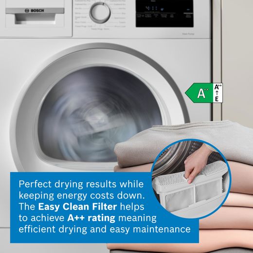 Bosch Series 4 WTH85226GB 8Kg Heat Pump Tumble Dryer - White  - Annotation - Easy clean filter shot