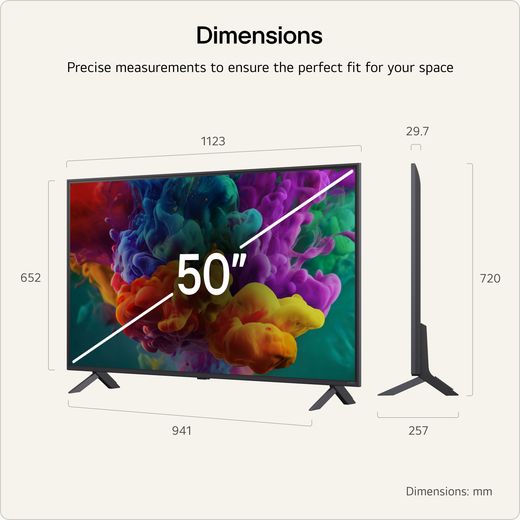 LG evo AI 50" 4K Ultra HD MiniLED Smart TV - Annotation - Dimensions shot