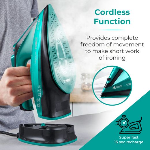 Tower T22008TL 2400 Watt Iron -Teal - Annotation - Cordless function shot