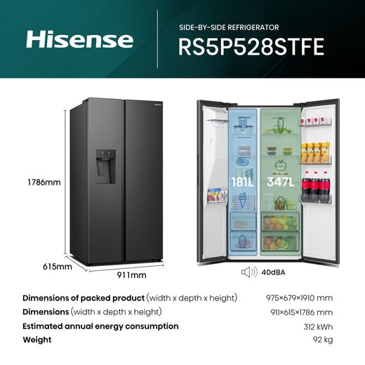 Hisense American Fridge Freezer - Black Stainless Steel - Dimensions