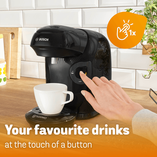 Tassimo by Bosch TAS112EGB Pod Coffee Machine - Black - Annotation - 1 touch of a button