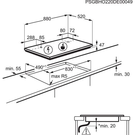 AEG HDB95623NB 88cm Induction Hob - Black - Annotation - Dimensions shot