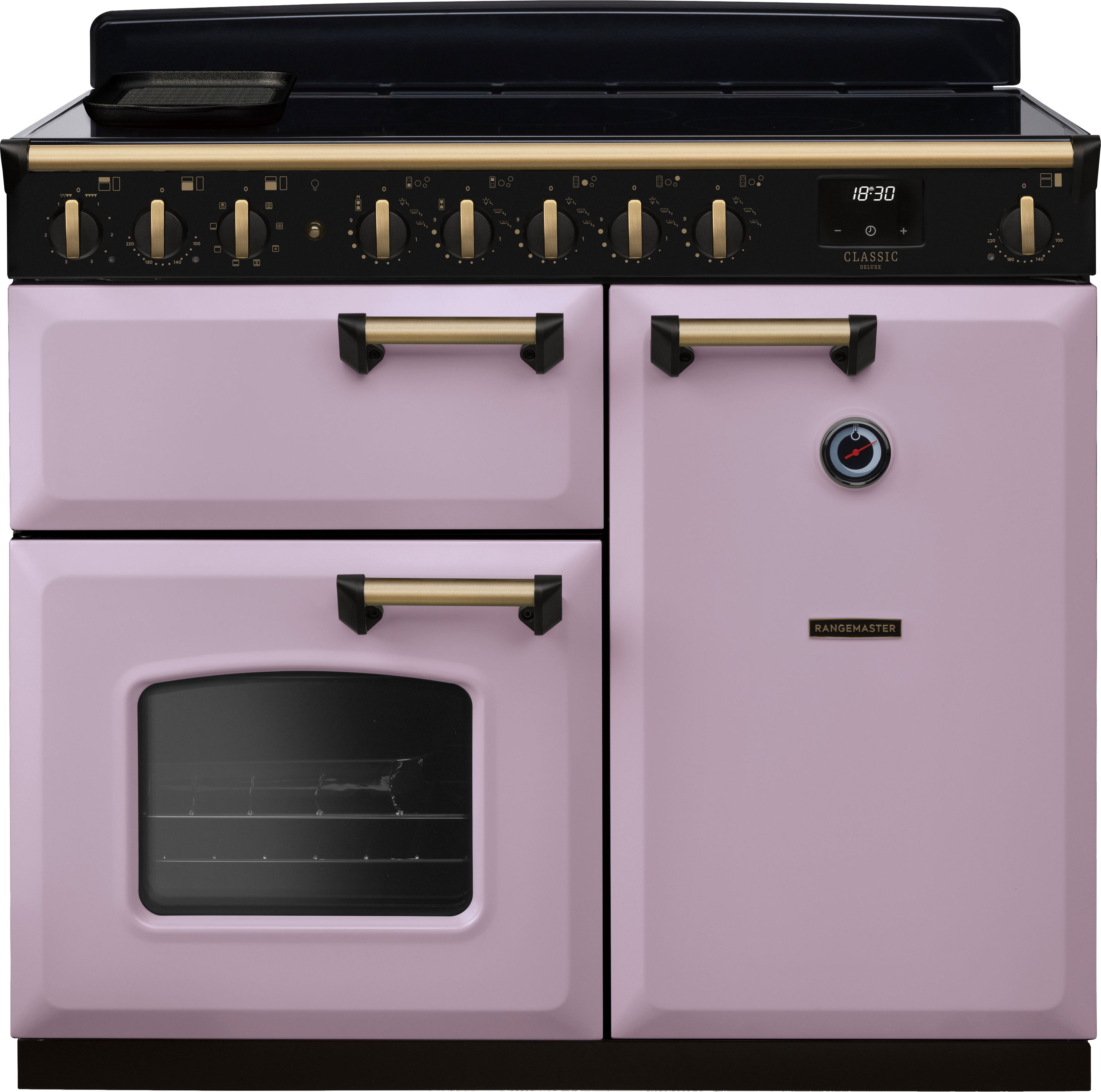 Image of Rangemaster Classic Deluxe CLDL100EIPHTH/AB1 100cm wide Electric Range Cooker with Induction Hob - Heather / Antique Brass - A/A Rated, Purple