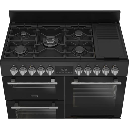 Hotpoint RH100FA21BB 100cm wide Dual Fuel Range Cooker with Gas Hob - Blackout  - top hob view shot