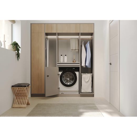 Haier BHA6SD69M6DB9-80 Integrated 9kg Washing Machine with 1600 rpm - White - Washing machine in utility room shot