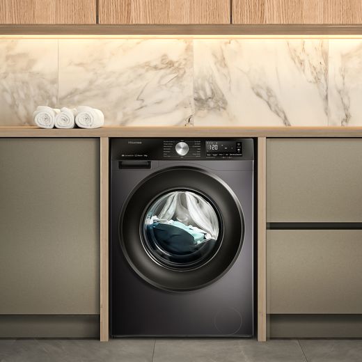 Hisense 3S Series WF3S1243BB3 12kg Washing Machine with 1400 rpm - Black - Washing machine in kitchen shot