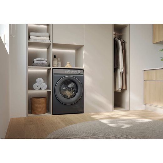 Haier X7 HW90-B14367GTUUK 9kg Washing Machine with 1400 rpm - Graphite  - Washing machine in utility room shot