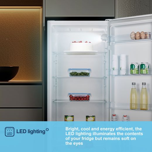 Fridgemaster MTL55242E 143cm Small Fridge - White - Annotation - LED lighting