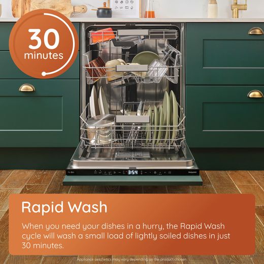 Hotpoint Fully Integrated Standard Dishwasher - Wood - Annotation - rapid wash shot