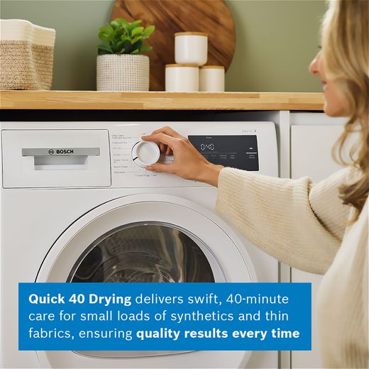 Bosch Series 4 WTH85225GB 8Kg Heat Pump Tumble Dryer - White - Annotation - Quick 40 dry