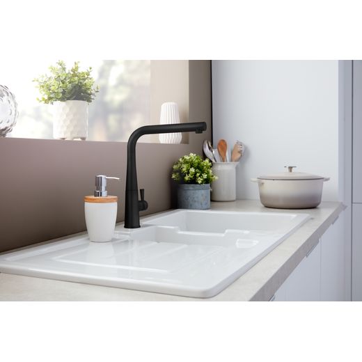 Rangemaster Conical Single Lever Kitchen Tap - Matt Black - Tap in kitchen fitted to sink
