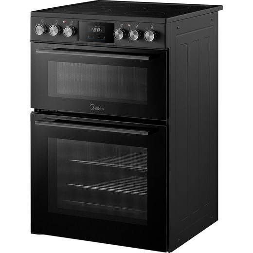 Midea MFO24EME4R118-BK 60cm Wide Double Oven Electric Cooker with Ceramic Hob - Black - left perspective shot