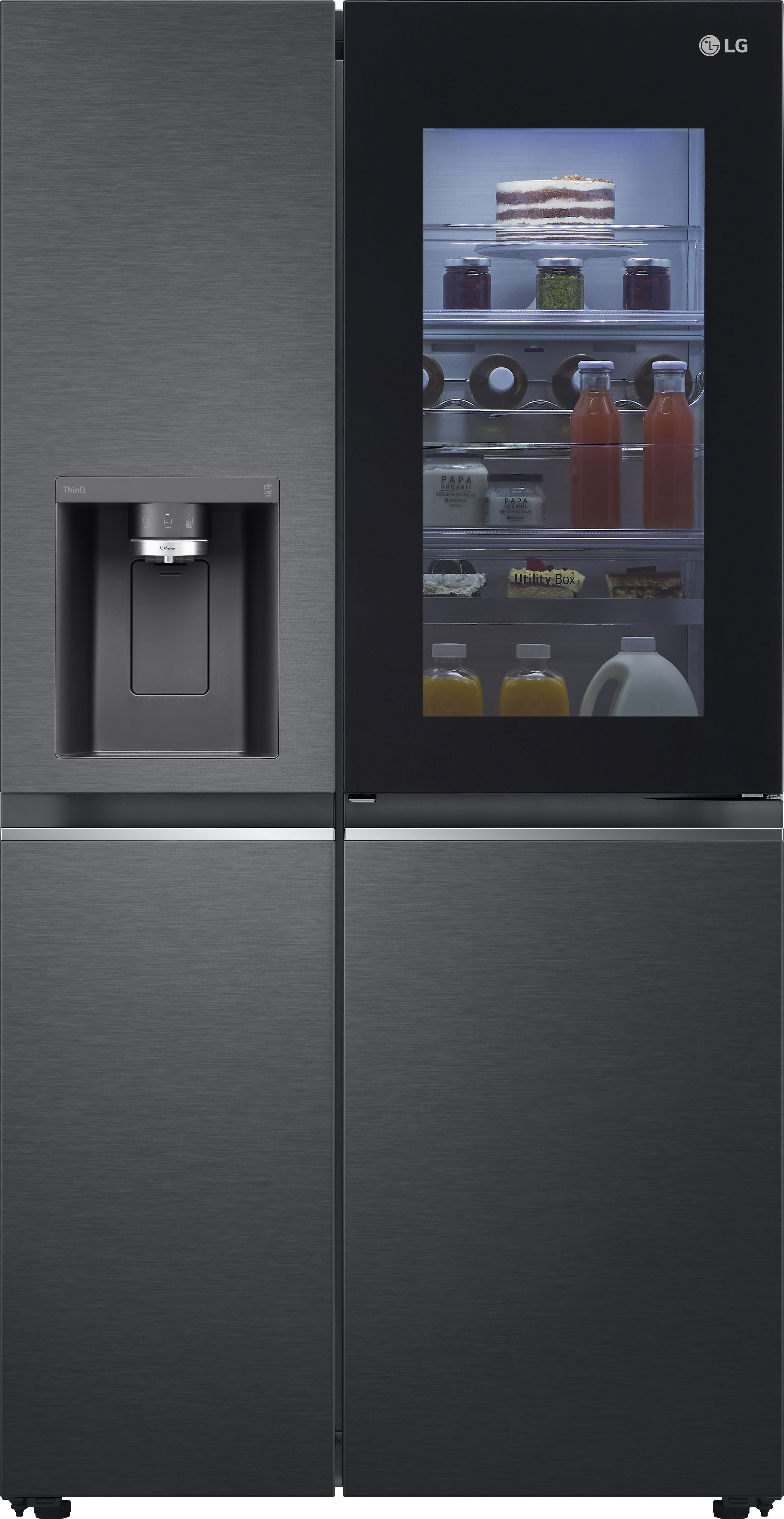 LG InstaView ThinQ CraftIce GSXV90MCDE Wifi Connected Plumbed Frost Free American Fridge Freezer - Black - E Rated, Black