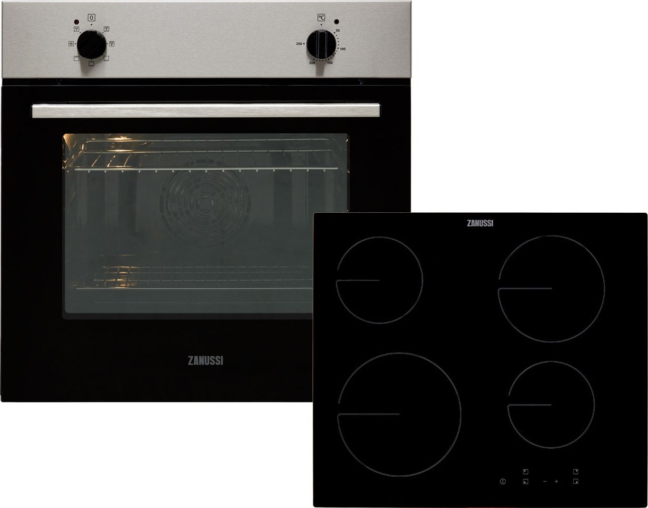 Zanussi ZPV2000BXA Built In Electric Single Oven and Ceramic Hob Pack - Stainless Steel / Black - A Rated, Stainless Steel