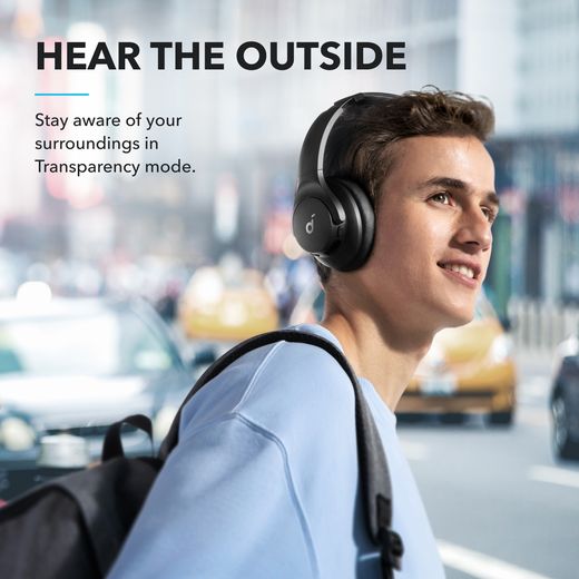 Soundcore Q21i NC True Wireless Noise Cancelling Over-Ear Headphones - Black - Annotation - hear the outside shot