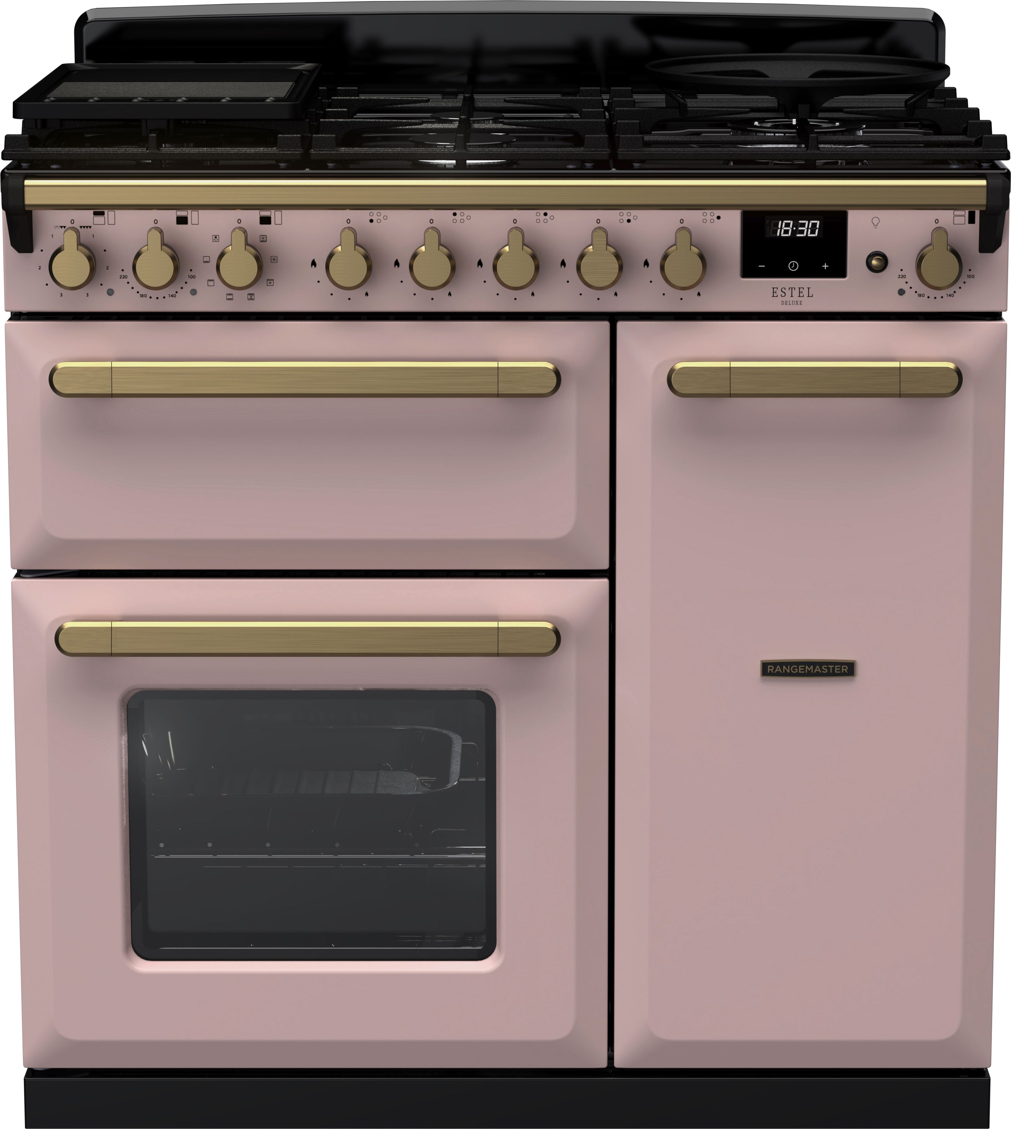 Rangemaster 90cm Dual Fuel Range Cooker - Pink - Gas Hob - 3 Ovens - Wok Burner