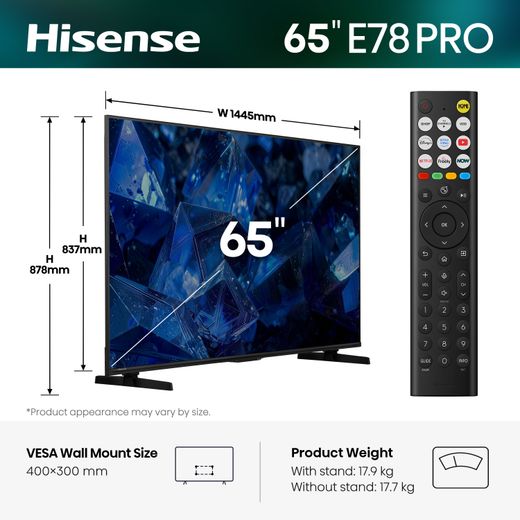 Hisense 65" 4K Ultra HD QLED Smart TV [2026] - Dimensions