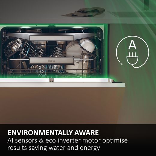 Haier Integrated Standard Dishwasher - Black Bezel - Annotation - energy rating shot