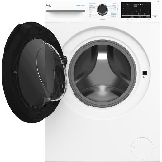 Beko BM5WT6943TW 9kg WiFi Connected Washing Machine with 1400 rpm - White - front with door open shot 